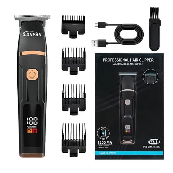 Máquina de Cortar Cabelo Profissional Sem Fio 1200mAh Bivolt LÂmina Carbono Ã Prova D'Água Silencioso e Recarreg¡vel