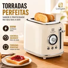 Torradeira Elétrica 2 Fatias Inox 220V 800W 7 Níveis Tostagem Cancelar Descongelar Alavanca Café da Manhã Crianças Fácil