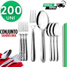 Jogo de Talheres Inox 200 Unidades  Talher Perfeito para Restaurantes, Buffets e Eventos