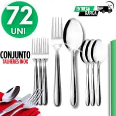 Kit Jogo 72 Talheres Inox 18cm  Garfos e Colheres para Refeições Talher Festas e Uso Diário