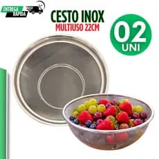 Cesto De Inox Escorredor 22CM Para Lavar Alimentos Arroz Legumes Frutas Massas Resistente