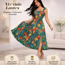 Vestido Longo estampado farm Lastex Feminino Soltinho Moda Casual Elegante Evangélica Festa Casamento