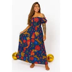 Vestido Longo Estampado  Preto Lastec Manga Ciganinha Feminino Soltinho Moda Casual Elegante Evangelica Festa Casamento