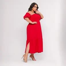 Vestido Longo Ciganinha Plus Size Com Fenda Lateral E Babado