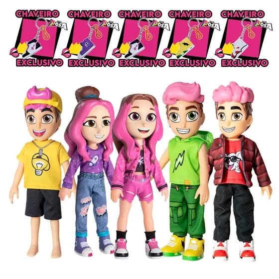 Kit 5 Bonecos Dos Rosa Emilly Vick + Katlen + Leozin + Void + Robson Youtuber 25cm Vinil Original - Baby Brink