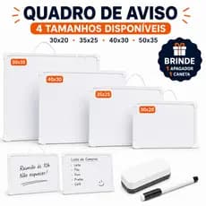 Quadro de Avisos Lousa Branca + Caneta com Apagador + 2 Imas