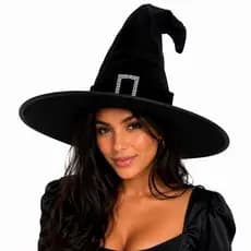 Chapéu de Bruxa Veludo Com Fivela Brilhante Halloween
