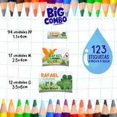 🚀 ENVIO RÁPIDO🚀 KIT 123 ETIQUETAS ESCOLARES A PROVA D'ÁGUA - DINOSSAURO - ETIQUETA LAVÁVEL- 123 ETIQUETAS VINIL📔✏