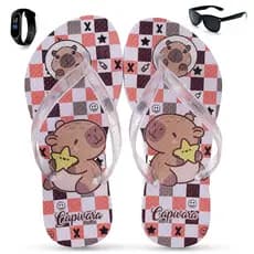 Kit Chinelo Infantil Capivara Menina Casual + Relógio + Óculos Infantil