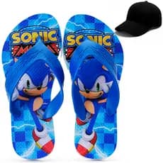Kit Chinelo Infantil Menino Sonic + Boné Infantil
