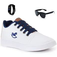 Kit Tênis Infantil Menino Casual Branco + Óculos Infantil + Relógio