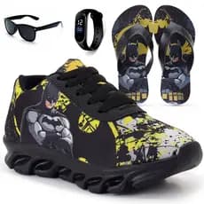 Kit Tênis Infantil Batman Menino Casual + Chinelo Infantil + Relógio + Óculos