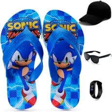 Kit Chinelo Infantil Menino Sonic + Boné + Relógio + Óculos Henry Calçados