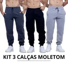 KIT 3 CALÇAS DE MOLETOM PELUCIADO JOGGER - Casual e academia
