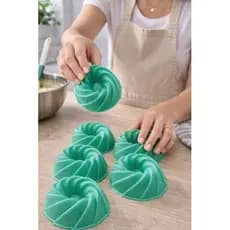Conjunto Jogo Kit Formas Silicone 6 Peças Verde Utensílios Cozinha Confeitaria Bolo Cup Cakes