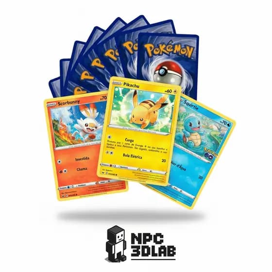 Kit de Cartas Pokémon Originais – 50 Cartas Avulsas + 5 Brilhantes