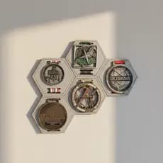 Kit Porta Medalhas em PLA Hexagonal Colméia Porta Medalha Esportivo Corrida Ciclismo Decoração