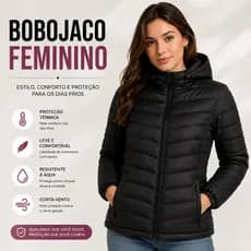 Jaqueta Puffer Feminina Bobojaco Blusa Frio Intenso Unissex Capuz Removível Outono Inverno Motoqueiro Casaco