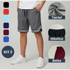 Kit 2 Bermuda Masculina Tactel com Barra PB (Infantil/Juvenil) - Tamanho 2 ao 16