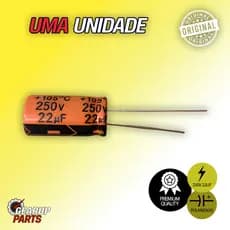 Capacitor Polarizado 250V 22uF Alta Temperatura 105°C Ideal para Drivers de LED e Fontes