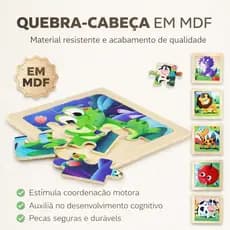 Kit com 3 Quebra-Cabeças em MDF: Educativo Modelos Sortido Ótima Opção para Brincar