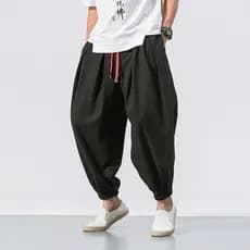 2025 estilo chinês gelo seda algodão linho calças masculinas soltas tamanho grande calças da moda masculina Harem calças