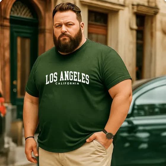 Camiseta  Blusa Plus Size Masculina Estampada Estilo Tumblr Los Angeles Moderna Confortável Verão Algodão Manga Curta