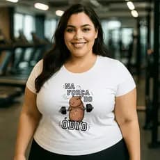 Camiseta Plus Size Feminina Estampada Capivara Academia 100% Algodão Premium Verão Academia Treino Blusa Camisa
