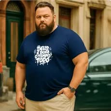 Camiseta Masculina Plus Size - Estampada Cristã Deus È Bom 100% Algodão