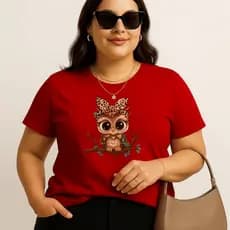 Camiseta Plus Size Feminina Estampada Coruja Galho100% Algodão Premium Verão Academia Treino Blusa Camisa