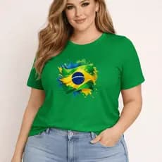 Camiseta Plus Size Feminina Estampada Bandeira Brasil Copa 100% Algodão Premium Verão Academia Treino Blusa Brasileiro