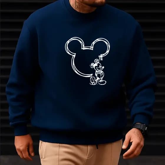 Moletom Masculino Blusa de Frio Gola Careca Estampado Personagem Antigo 100% Algodão Quente e Confortável