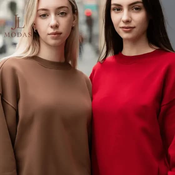 Kit 2 Moletom Feminino Careca Gola Redonda Casal Liso Blusa De Frio Confortável Quente 100% Algodão