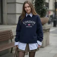 Moletom Feminino Algodão Flanelado Sem Capuz London Londres Estampado Blusa De Frio Tendência Casual Blogueira Casaco