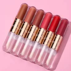 Batom Matte 2 em 1 Vivai | Batom Líquido + Gloss Transparente Top Coat – Tons Nude e Vermelho