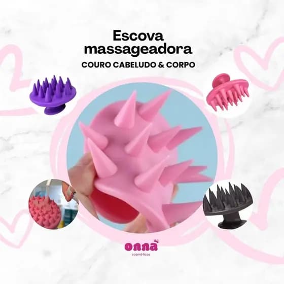 Escova Massageadora Silicone Anticaspa, Esfoliante e Relaxante para Cabelo e Corpo