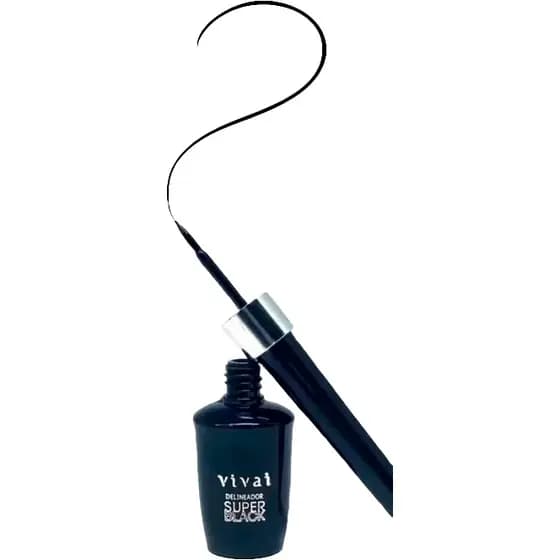 Delineador Líquido Vivai Super Black –Delineador Preto À Prova d’Água, Longa Duração, Traço Fino