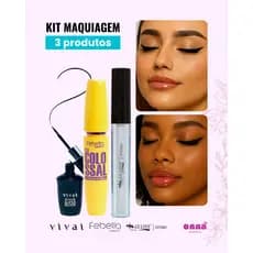 Kit Maquiagem Dia Dia Delineador Vivai Super Black + Máscara Febella Colossal +Gloss Volume Max Love