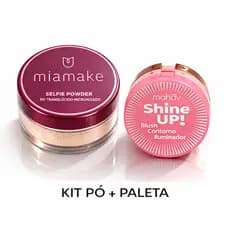 Kit Pó Translúcido Mia Make Selfie Powder 15g + Trio Blush Contorno Iluminador Mahav c/ Espelho