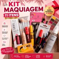 Kit Maquiagem Completo 11 Itens Paleta Sombras Batom 3x1 Bruma Fixadora Lip Oil Iluminador Pincéis