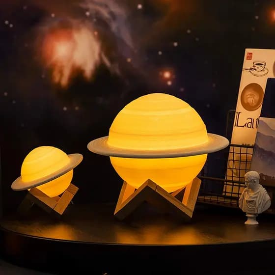 Luminária Abajur 3d Touch Rgb 16cm Planeta Saturno