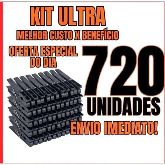 Kit 720 a 120 Prendedores de Roupa Preto Resistente Antiderrapante Alta Durabilidade Varal Reforçado