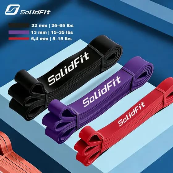 SolidFit Kit 3 Super Band Elástico Borracha Extra Forte Faixas de Resistência 5-65lbs para treino e Exercícios em Casa
