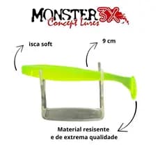 Isca artificial shad –Isca Slow Shad Monster 3x – 9cm – Isca Soft - Shad – Tucunaré