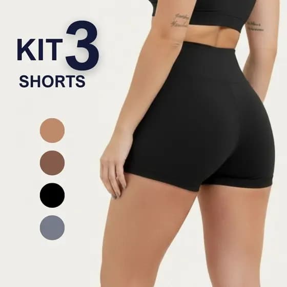 Kit 3 Shorts Feminino Meia Coxa Cintura Alta Bermuda Zero Transparência Fitness Academia
