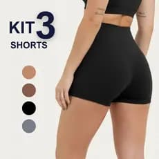 Kit 3 Shorts Feminino Meia Coxa Cintura Alta Bermuda Zero Transparência Fitness Academia