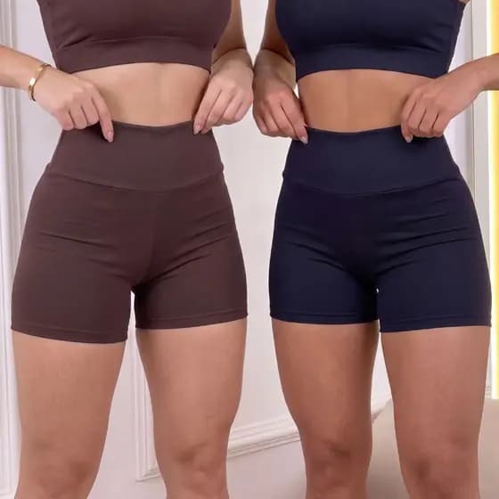 Kit 2 Shortinhos de Academia Feminino Suplex Cós Alto Não Transparente