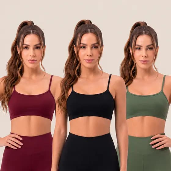 Kit 3 Tops Fitness Feminino Sem Costura De Alcinha Academia Sem Bojo Suplex Confortável Treino