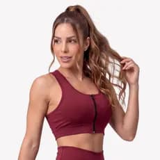 Top Fitness Com Zíper Costa Nadador Bojo Removível Feminino Academia Treino