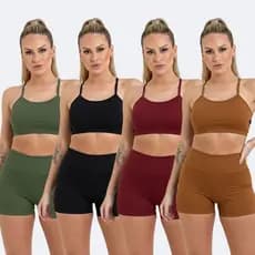 Conjunto de Academia Feminino Short e Top Com Alcinha Zero Transparência Roupa Fitness